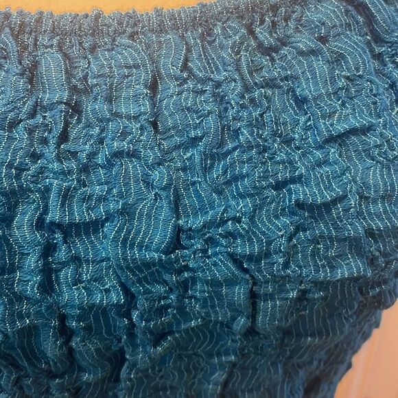 ZARA blue puff sleeve textured stretchy crop top BoHo bohemian - Picture 5 of 6